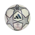 Adidas UEFA Champions League soccer ball with silver star panels and white sections. Features the Adidas logo, Champions League logo, and a "25 Years" anniversary graphic.