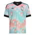 Adidas Belgium soccer jersey featuring a pastel pink and light blue geometric pattern, black V-neck collar, and shoulder stripes.