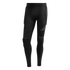 Full-length black Adidas compression leggings with integrated hip and knee pads. Grey Adidas logo on the left thigh.