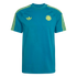 Teal Adidas t-shirt with yellow sleeve stripes, featuring a trefoil logo and Colombia football crest.