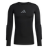 Black long-sleeved Adidas compression shirt with a grey logo on the chest and padded forearms.