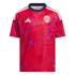 Red and purple patterned soccer jersey with white shoulder stripes, featuring an Adidas logo and a Costa Rica team crest.