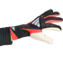 Side view of a black, red, and white Adidas goalkeeper glove on a hand. Features textured grip zones and "URG 2.0+" branding on the thumb.