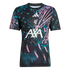 Liverpool FC Adidas training jersey with a black, teal, and pink abstract graphic. White club crest, Adidas, and AXA logos are centered on the front.