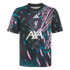 Black Liverpool F.C. training shirt featuring a neon pink and teal abstract graphic. White Adidas, LFC crest, and AXA sponsor logos are centered on the front.