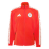 A red Adidas track jacket with three white stripes along the sleeves and the Chicago Fire FC crest on the left chest.