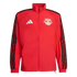 Red Adidas New York Red Bulls full-zip track jacket with the team crest, white logo, and black sleeves featuring three red wavy stripes.