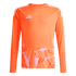 Orange Adidas long-sleeve jersey with white shoulder stripes and a light purple geometric pattern on the lower half.