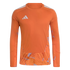 Orange long-sleeved Adidas goalkeeper jersey with white shoulder stripes and a patterned hem.