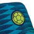 Teal hat with a blue pixelated pattern and an embroidered Colombian Football Federation patch featuring a lime green soccer ball.