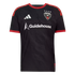 Black Adidas D.C. United soccer jersey with red trim and Guidehouse sponsor logo. Four stars sit above the team crest against a subtle textured background.
