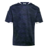 Back view of a navy blue short-sleeve jersey featuring a subtle tonal diamond pattern, white trim on the neck and sleeves, and a small white 'X' logo on the back collar.