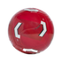 A shiny red soccer ball with white angular markings and a textured finish, isolated on a white background.