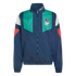 A navy blue Adidas track jacket featuring green chest panels, white and red sleeve accents, and an Italy national football team badge.