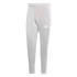 A pair of light grey Adidas track pants featuring three white stripes down the sides and a white logo on the left thigh.