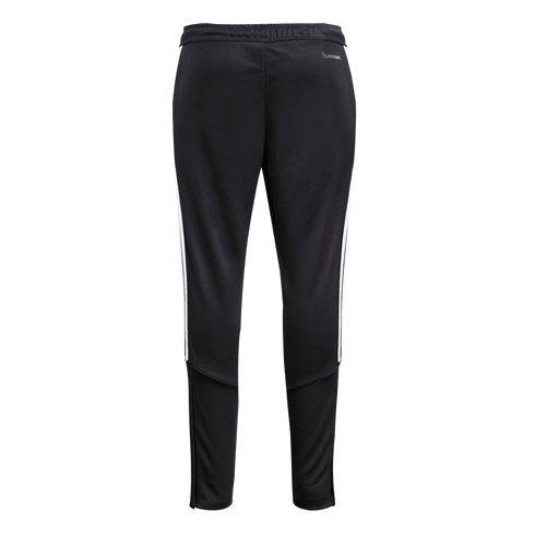 Back view of black tapered track pants featuring three white stripes along the sides, a "CLIMACOOL" logo on the hip, and textured lower leg panels.