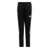 Black Adidas track pants with white stripes down the sides and a white logo on the left thigh.