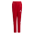 Red Adidas tracksuit pants with white stripes on the outer legs and a white logo on the left thigh.