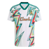 A white San Jose Clash soccer jersey with vibrant teal, red, and yellow lightning bolt patterns and the retro team logo on the chest.