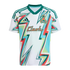 Adidas San Jose Clash soccer jersey with a white base and bold, colorful 90s-style graphic lightning bolts in teal, red, and yellow with green accents.