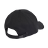 Back and side view of a solid black baseball cap featuring an adjustable strap and buckle, isolated on a white background.