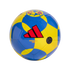 A yellow and blue patterned soccer ball featuring a red Adidas logo and the Club América crest.