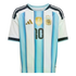 Argentina home football jersey with light blue and white vertical stripes, gold accents, and the number 10.