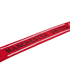Manchester United red knit scarf with black text and white borders.
