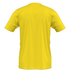 Back view of a blank yellow short-sleeved jersey with a white collar.