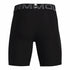 Rear view of black Under Armour compression shorts featuring a branded elastic waistband with the UA logo.
