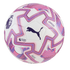 White Puma Premier League soccer ball with pink and purple zig-zag patterns and "Season 2025/26" branding.