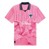 Pink Monterrey soccer jersey with a navy collar, vertical stripes on the top half, and a mountain graphic on the lower half. Features Puma and Codere logos.