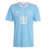 A light blue Inter Miami soccer jersey with pink and white striped trim, featuring a white Adidas logo, club crest, and Royal Caribbean sponsor logo.