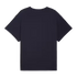 Plain dark navy blue short-sleeved t-shirt shown from a flat-lay perspective against a white background.