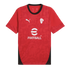 Red Puma soccer jersey with black collar and side panels. Features white Puma, lion head crest, and eFootball logos on the chest.