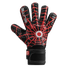Goalkeeper glove with a black base and a red spiderweb pattern on the backhand. Features "ELITE" branding and a central circular logo.