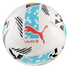 White Puma LaLiga soccer ball with a red leaping cat logo, teal and black geometric patterns, and EA Sports branding.