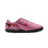A pink Nike Mercurial turf soccer shoe featuring a black swoosh with a red outline and a stylized "M" logo on the heel.