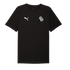 Black short-sleeved Puma t-shirt featuring a white Puma cat logo on the right chest and a white circular "CP" logo on the left chest, against a black background.