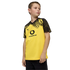 A boy wearing a yellow and black Borussia Dortmund soccer jersey with the BVB and Vodafone logos, looking to the side against a black background.