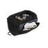 Open black Adidas duffel bag filled with gear, including a copper water bottle and white sneakers in a separate side compartment.