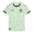 Light green Portugal national soccer jersey featuring a red and green dotted pattern, black collar and cuffs, the Puma logo, and team crest.