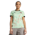 A woman in a mint green Portugal football jersey with a red and green pattern and grey pants, posing against a solid black background.