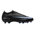Black Nike Air Zoom Mercurial Vapor soccer cleat featuring a large light blue swoosh and branding on the heel, shown in profile against a black background.