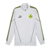 White Puma track jacket with Borussia Dortmund crest, black 'KING' logo, and yellow and black patterned sleeve tape.