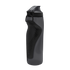 A smoke grey Nike water bottle with a black flip-top lid and a textured grip panel, set against a black background.