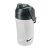 White Nike fuel jug with a dark gray lid and integrated handle, featuring black swoosh logos, isolated against a solid black background.