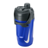 A blue and black Nike fuel jug featuring a large white swoosh, a carry handle, and a textured grip, isolated on a black background.
