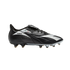 Black and silver Diadora soccer cleat featuring a carbon fiber textured heel, silver metallic accents, and a small Italian flag detail, set against a solid black background.