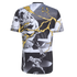 Back of a graphic t-shirt featuring black, white, and yellow comic book-style art of Black Panther, Ant-Man, and the Wasp, accented by yellow lightning bolts.